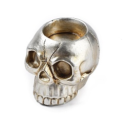 Silver Halloween Skull Resin Candle Holders, Tealight Candlesticks, Home Tabletop Centerpiece Decoration, Silver, 80.5x67x63mm, Inner Diameter: 40x15.5mm