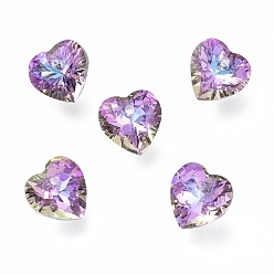 Светло-витражный Стеклянные стразы подвески, с покрытием на задной стороне, граненые, сердце, витражный свет, 10.5x10.5x4.5 мм, отверстие : 1.5 мм