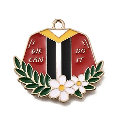 (123L) Белый крем непрозрачный блеск Подвески из эмали и сплава, золотой свет, выпускной униформа с цветком и словом, огнеупорный кирпич, 27x28x1 мм, отверстие : 2 мм