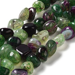 Dark Green Natural Agate Beads Strands, Dyed & Heated, Nuggets, Tumbled Stone, Dark Green, 6.5~13x10~13x1.5~11mm, Hole: 1.6mm, about 22pcs/strand, 7.20~7.72''(18.3~19.6cm)