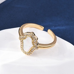 Hamsa Hand Латунные кольца-манжеты с микропаве из кубического циркония, без кадмия и без свинца, стойки покрытие, реальный 18 k позолоченный, долговечный, хамса рука, размер США 7 1/2 (17.7 мм)