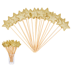 Золотистый 80 шт. вставка для торта в виде звезды из ткани для украшения открытки, с бамбуковой палкой, топперы для торта, золотые, 135~140 мм