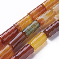Сиена Природные крашеные шарики агата стренг, колонка, цвет охры, 15~16x7~8 мм, отверстие : 1.2 мм, около 25 шт / нитка, 15.3 дюйм (39 см)