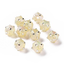 Светлый Золото-желтый УФ-покрытие Радужные переливающиеся текстурированные акриловые неровные бусины, с прозрачными акриловыми стразами, круглые, светлый золотарник желтый, 17x14x13.5 мм, отверстие : 3.6 мм