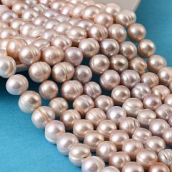 Pink Нити из натурального культивированного пресноводного жемчуга, картофель, класс 3, розовые, 10~11 мм, отверстие : 0.6 мм, около 36~39 шт / нитка, 13.19~14.17'' (33.5~36 см)