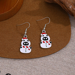 Снеговик Серьги-подвески из сплава с эмалью в рождественской тематике, платина, снеговик, 40x15 мм