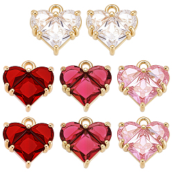 (52) Непрозрачная лаванда 8 шт. 4 цвета латунь паве кубические цирконии подвески в форме сердца, долговечное покрытие, золотые, разноцветные, 12.5x12x4 мм, отверстие : 1.4 мм, 2 шт / цвет