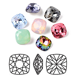 Mixed Color Faceted Square K9 Glass Pointed Back Rhinestone Cabochons, Grade A, Back Plated, Mixed Color, 8x8x4mm