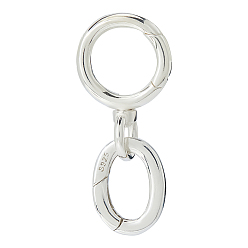 Плоский Круглый 1 шт. 925 поворотные застежки из стерлингового серебра, 1pc 925 Кольца с пружинным затвором из стерлингового серебра, плоско-круглые, 22x13x3 мм, отверстие : 3.5x4.5 мм