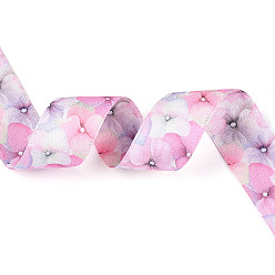Бледно-Розовый Одного лица печатается полиэстер атласные ленты, цветочным узором, для подарочной упаковки, розовый жемчуг, 1 дюйм (25 мм), около 20.00 ярдов (18.29 м) / рулон
