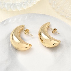 Golden Brass Stud Earrings for Women, Moon, Golden, 26x19x10mm