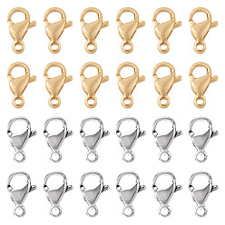 Real 24K Gold Plated & Stainless Steel Color 100 шт. 2 цвета 304 наборы карабинов-лобстеров из нержавеющей стали, застежки на спусковой крючок, ручная полировка, реальный 24 k позолоченный и цвет нержавеющей стали, 9x5x2.5 мм, отверстие : 1 мм, 50 шт / цвет