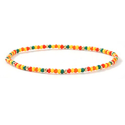 Разноцветный Браслеты из стеклянного бисера и латунных бусин на летнюю тематику, эластичные., простые украшения для женщин, которые можно носить в несколько рядов, roundelle, красочный, 6.50 дюйм (16.5 см)