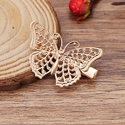 Light Gold Латунные зажимы волос аллигатора, с железной фурнитурой, бабочка, золотой свет, 29x41 мм
