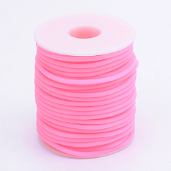 Hot Pink Hollow Pipe PVC Tubular Synthetic Rubber Cord, Wrapped Around White Plastic Spool, Hot Pink, 3mm, Hole: 1.5mm, about 27.34 yards(25m)/roll