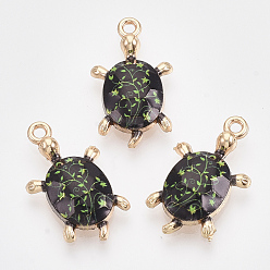 Black Printed Alloy Pendants, with Enamel, Tortoise, Light Gold, Black, 23.5x14x4.5mm, Hole: 1.6mm