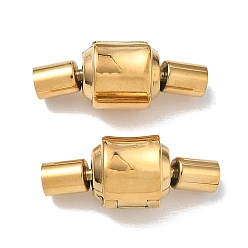 Chapado en Oro Real 18K 304 cierres europeos de acero inoxidable con extremos de cable, columna, revestimiento de iones (ip), larga duración plateado, real 18 k chapado en oro, 19x18.5 mm, agujero: 3 mm