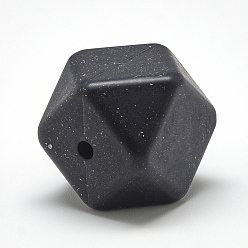 Black Food Grade Eco-Friendly Silicone Beads, Chewing Beads For Teethers, DIY Nursing Necklaces Making, Faceted Cube, Black, 14x14x14mm, Hole: 2mm