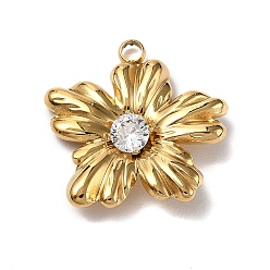 Золотой 304 из нержавеющей стали горный хрусталь подвески, цветок, золотые, 20x19x5 мм, отверстие : 1.8 мм