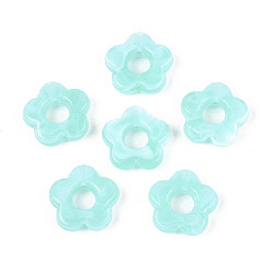 Бледно-бирюзовый Прозрачные акриловые бусины градиентного цвета, Центр пробуренной, цветок, бледные бирюзовая, 14x14.5x4 мм, отверстие : 1.6 мм