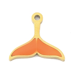 Fish Ионное покрытие (ip) 304 брелоки из нержавеющей стали, эмалевые подвески на тему морских животных, реальный 14 k позолоченный, рыбий хвост, 9x10x1 мм, отверстие : 0.8 мм