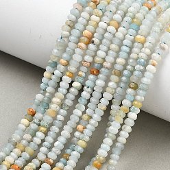 Flower Amazonite Натуральный цветок амазонитовые бусины пряди, рондель, граненые, 4x2 мм, отверстие : 0.8 мм, около 163 шт / нитка, 15.35'' (39 см)