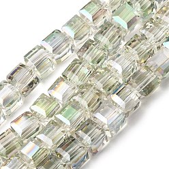 Бледно-Золотистый Гальванические стеклянные бусины, с покрытием цвета радуги, граненые, кубические, бледно золотарник, 9x9x9 мм, отверстие : 1 мм