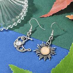 Mixed Shapes Серьги из сплава из смолы, с латунными крючками для сережек для женщин, Вс & луна, античное серебро, разнообразные, 44~47.5x21~22.5 мм