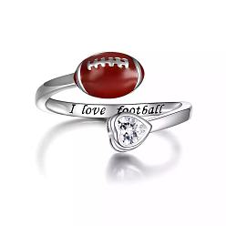 Rugby Браслет-манжета из латуни с прозрачными кубическими циркониями, открытые кольца., платина, с эмалью, регби, внутренний диаметр: регулируемый