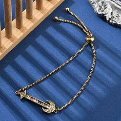 Настоящее золото 18K Латунь микро проложить кубический цирконий слайдер браслеты, браслеты-цепочки для женщин, Луна и звезды, реальный 18 k позолоченный, 10-7/8 дюйм (27.7 см)