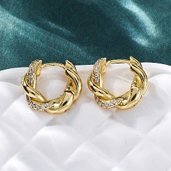 Настоящее золото 18K Латунные серьги-кольца из прозрачного кубического циркония, без свинца и без кадмия, долговечный, стойки покрытие, цветок, реальный 18 k позолоченный, 14x4x15 мм