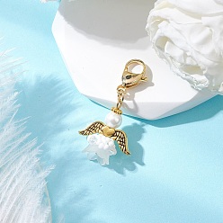 Белый Подвесные украшения в виде цветочного ангела из стекла и акрила, с 304 из нержавеющей стали Lobster Claw застежками, белые, 38.5 мм