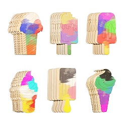 Цвет Древесины Необработанный вырез из дерева, пустые деревянные поделки для детей, летняя тема, мороженое, деревесиные, 10x3.2x0.25 см, 60 шт / комплект