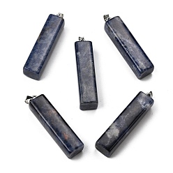 Содалитовое Натуральный содалита большие подвески, прямоугольные подвески 304 с защелками из нержавеющей стали, цвет нержавеющей стали, 52~53.5x12~13x12~13 мм, отверстие : 4.8x6.8 мм