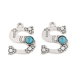 Letter S Подвески из синтетической бирюзы и сплавов, письмо амулеты, античное серебро, Письмо с, 27x21x5 мм, отверстие : 3 мм