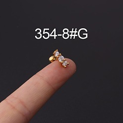 Rectangle 316l серьги-гвоздики из нержавеющей стали с микропаве из кубического циркония, золотые, прямоугольные, 6 мм, штифты : 1.2 мм