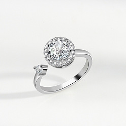 Круглые Вращающиеся манжеты из латуни с микропаве из кубического циркония для женщин, для успокаивающей медитации, платина, круглые, внутренний диаметр: 15~20 мм