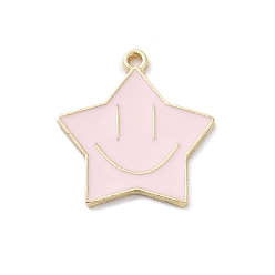 Pink Подвески из эмали и сплава, золотые, очаровательные звезды с улыбающимся лицом, розовые, 25x23x1.7 мм, отверстие : 1.6 мм