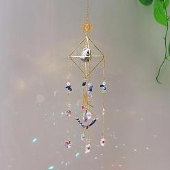 Ляпис-Лазурь Подвесные украшения из натурального лазурита, подвесные ловцы солнца, с металлической подвеской-солнцем и стеклянной подвеской, для украшения домашнего сада, 490~510 мм