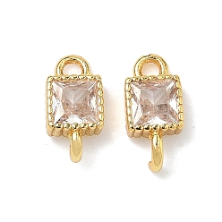 Прозрачный Латунные подвески-коннекторы с квадратными фианитами, инкрустированные кубическим цирконием, золотые, стойки покрытие, без кадмия и без свинца, долговечный, прозрачные, 10.5x5x2.5 мм, отверстия : 1.5 mm и 1.8 мм