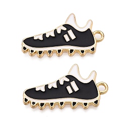 Черный Стойки обшивки сплава эмали подвески, без кадмия, без никеля и без свинца, золотой свет, обувь очарование, чёрные, 26x14x1 мм, отверстие : 1.8 мм