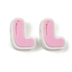 Letter L Cuentas de plástico europeo, abalorios de grande agujero, rosa, letra l, 17.5~18x8~20x8 mm, agujero: 4.5 mm