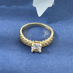 Золотой Кольца из латуни с микропаве, прозрачные кольца с кубическим цирконием, плоско-круглые, долговечный, стойки покрытие, без кадмия и без свинца, золотые, 6 мм, 18 мм