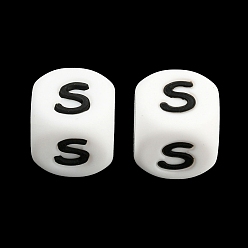 Letter S 20Pcs White Cube Letter Silicone Beads 12x12x12mm Square Dice Alphabet Beads with 2mm Hole Spacer Loose Letter Beads for Bracelet Necklace Jewelry Making, Letter.S, 12mm, Hole: 2mm