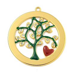 Темно-Зеленый Ионное покрытие (ip) 304 подвески из нержавеющей стали со стразами, с эмалью, реальный 18 k позолоченный, плоский круглый с подвеской в виде дерева, темно-зеленый, 39x35x2 мм, отверстие : 2 мм