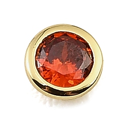 Red Brass Pave Cubic Zirconia Cabochons, Flat Round, Faceted, Pointed Back, Rack Plating, Long-Lasting Plated, Cadmium Free & Lead Free, Real 18K Gold Plated, Red, 5x2.5mm