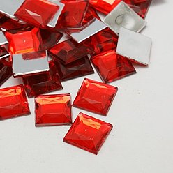 Красный Акриловые стразы - кабошоны , плоская спина и гранеными, квадратный, красные, 12x12x3 мм