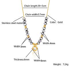 Серебро Женские ожерелья с плоским круглым кулоном из стеклянных бусин с кристаллами из нержавеющей стали и стразами, реальный 18 k позолоченный, серебряные, 15.35 дюйм (39 см)