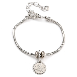 Прозрачный Латунные микропаве кубические цирконии европейские браслеты, со стеклом, круглые, прозрачные, 7-1/4 дюйм (18.4 см)