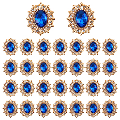 Blue 30Pcs Zinc Alloy Cabochons, with Acrylic & Rhinestones, Oval, Blue, 26.5x23x4mm